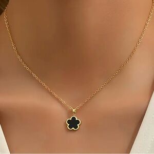 Clover Necklace- 18K Gold Plated Stainless Steel with Black Center